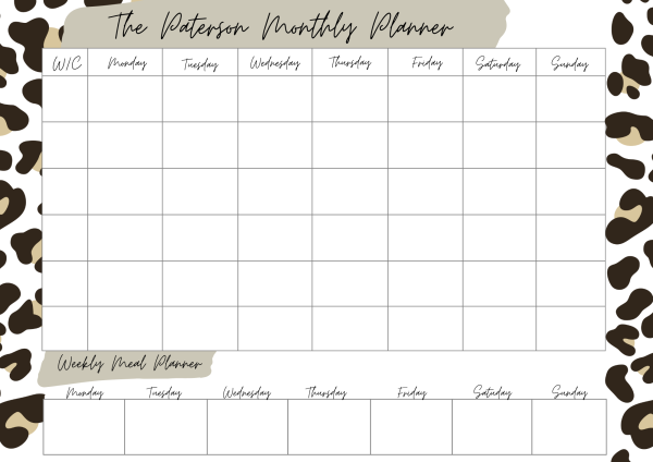 Monthly Wall Planner Brown Leopard