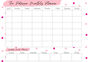 Monthly Wall Planner Pink Polka Dot