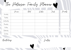 Weekly Family Activity Planner - Grey Geo Print