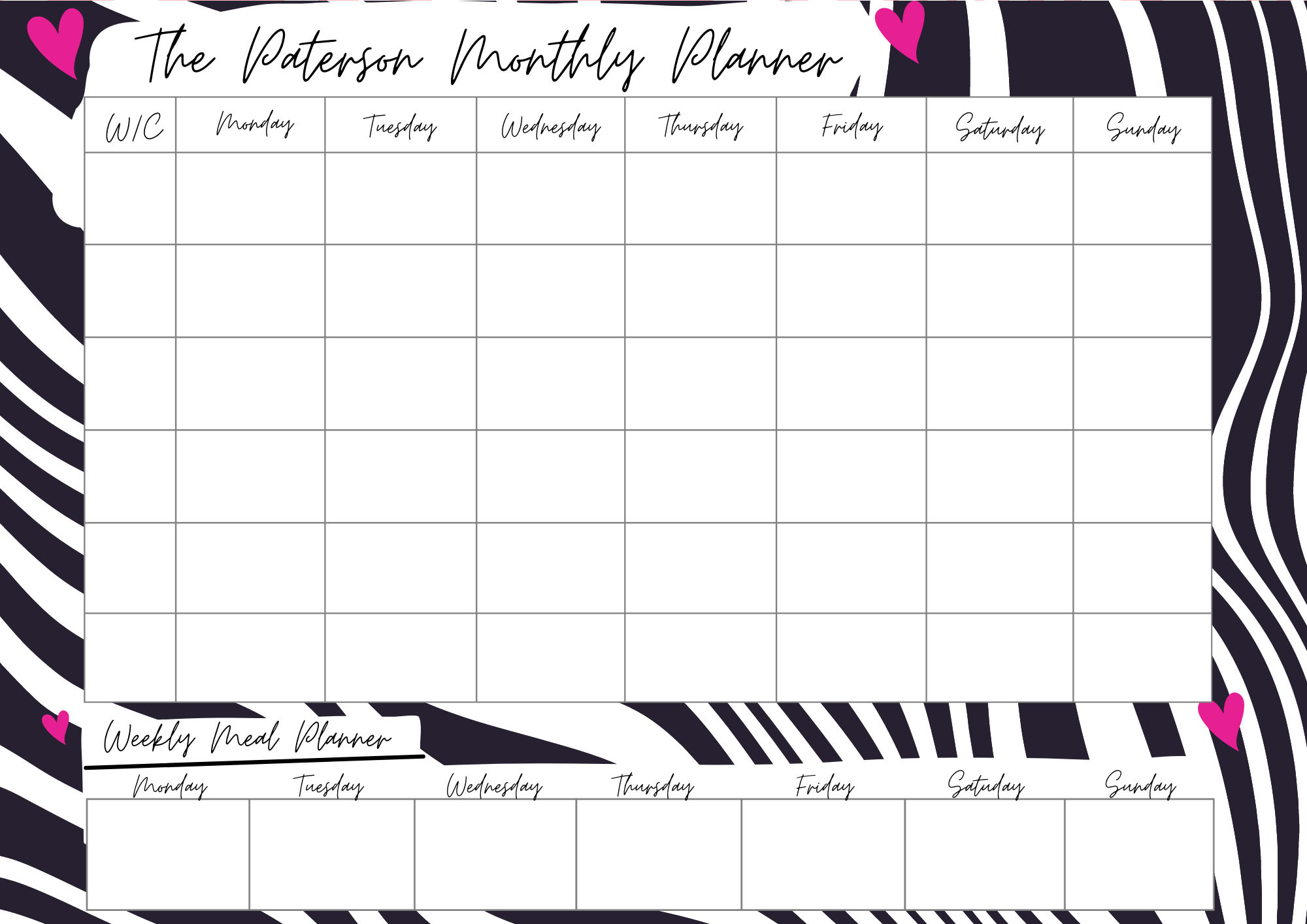 Monthly Wall Planner Pink & Black Geo