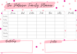 Weekly Family Activity Planner - Pink Polka Dot