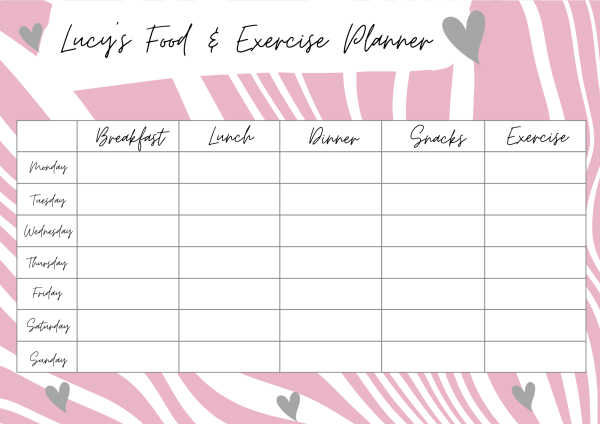 Meal & Exercise Wall Planner Pink Geo