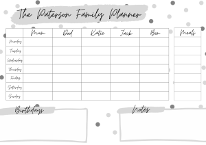Weekly Family Activity Planner - Grey Polka Dot