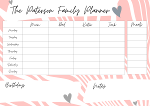 Weekly Family Activity Planner - Pink Geo Print
