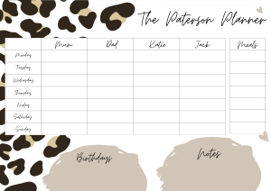 Weekly Family Activity Planner - Brown Leopard Print