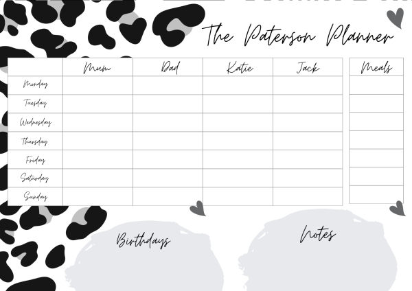 Weekly Family Activity Planner - Black Leopard Print