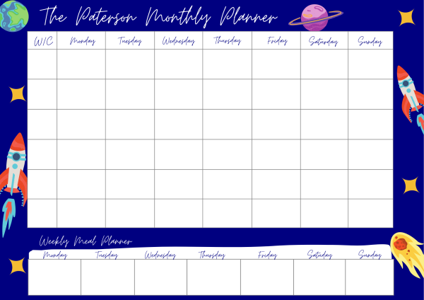 Space Theme Wipeable Wall Planner